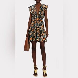 A.L.C. Floral Mini Dress in Black and Orange